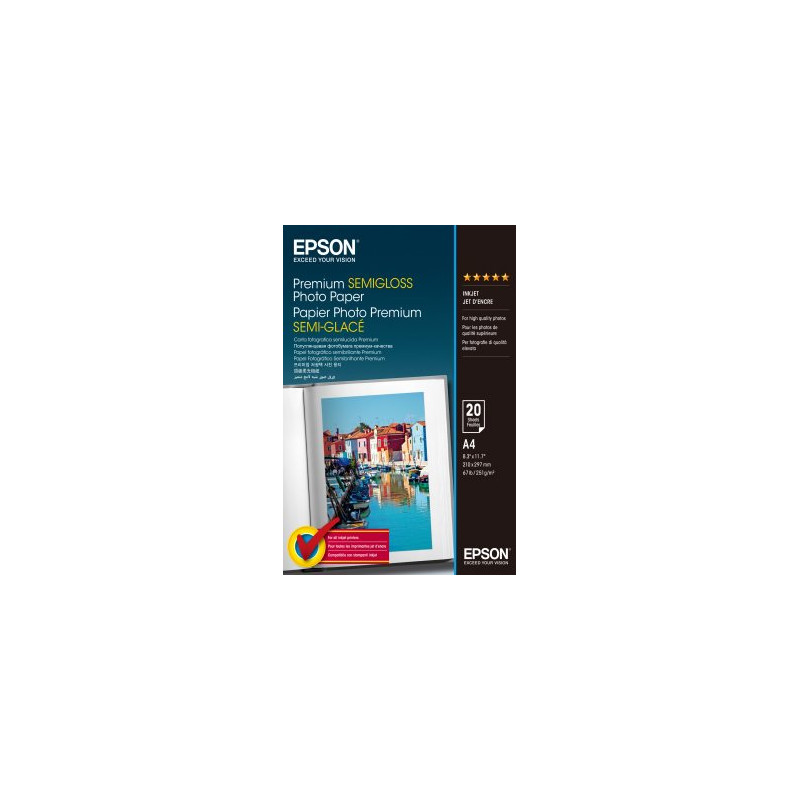 EPSON A4 PREMIUM SEMIGLOSS PHOTO PAPER 20 FOGLI | Fcf Forniture Cine Foto