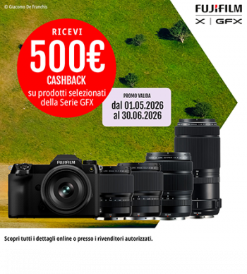 Fujifilm GFX Cashback 2026: 500€ di rimborso su medio formato