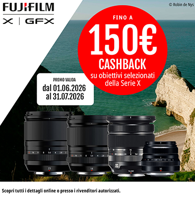 Fujifilm Travel Lens Cashback 2026: fino a 150€ di rimborso sugli obiettivi XF