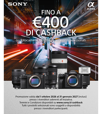 Sony Winter Cashback 2026: fino a 400€ di rimborso su fotocamere, obiettivi e accessori